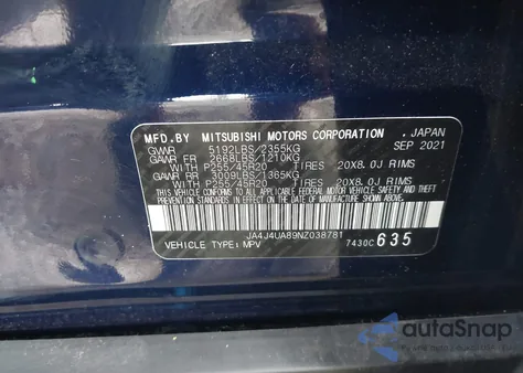 2022 Mitsubishi Outlander Black Edition S-Awc/Se 2.5 S-Awc/Se Launch Edition S-Awc from USA, damaged, VIN JA4J4UA89NZ038781